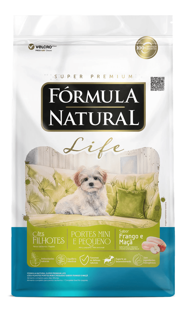 Fórmula Natural Life Cães Filhotes Portes Mini e Pequeno Frango e Maçã